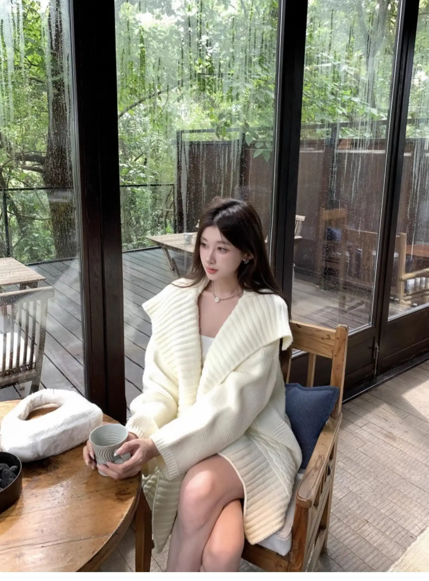 한국인기 폴드 칼라 꽈배기 니트 가디건 상세 이미지 6