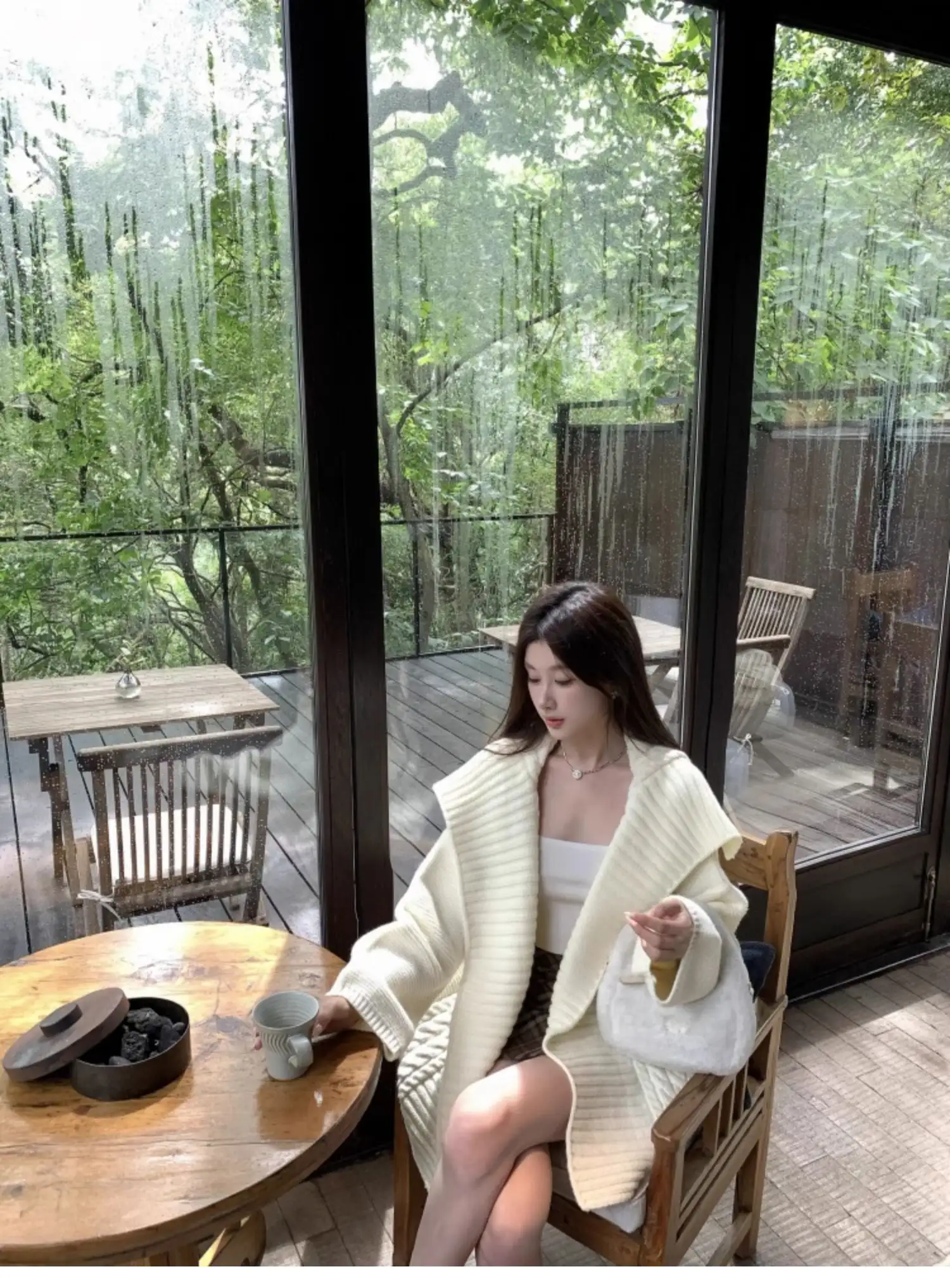 한국인기 폴드 칼라 꽈배기 니트 가디건 상세 이미지 8