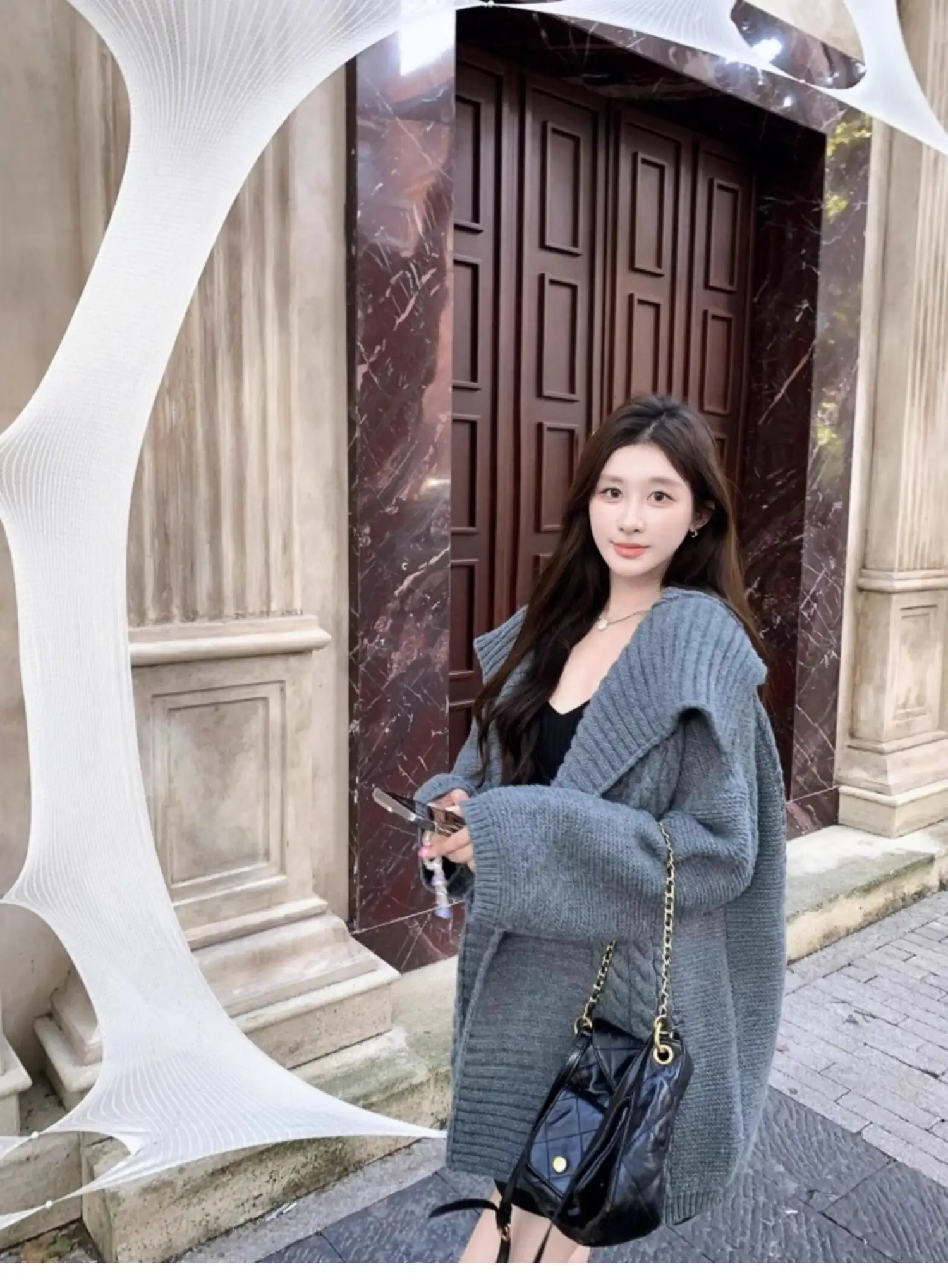 한국인기 폴드 칼라 꽈배기 니트 가디건 상세 이미지 14