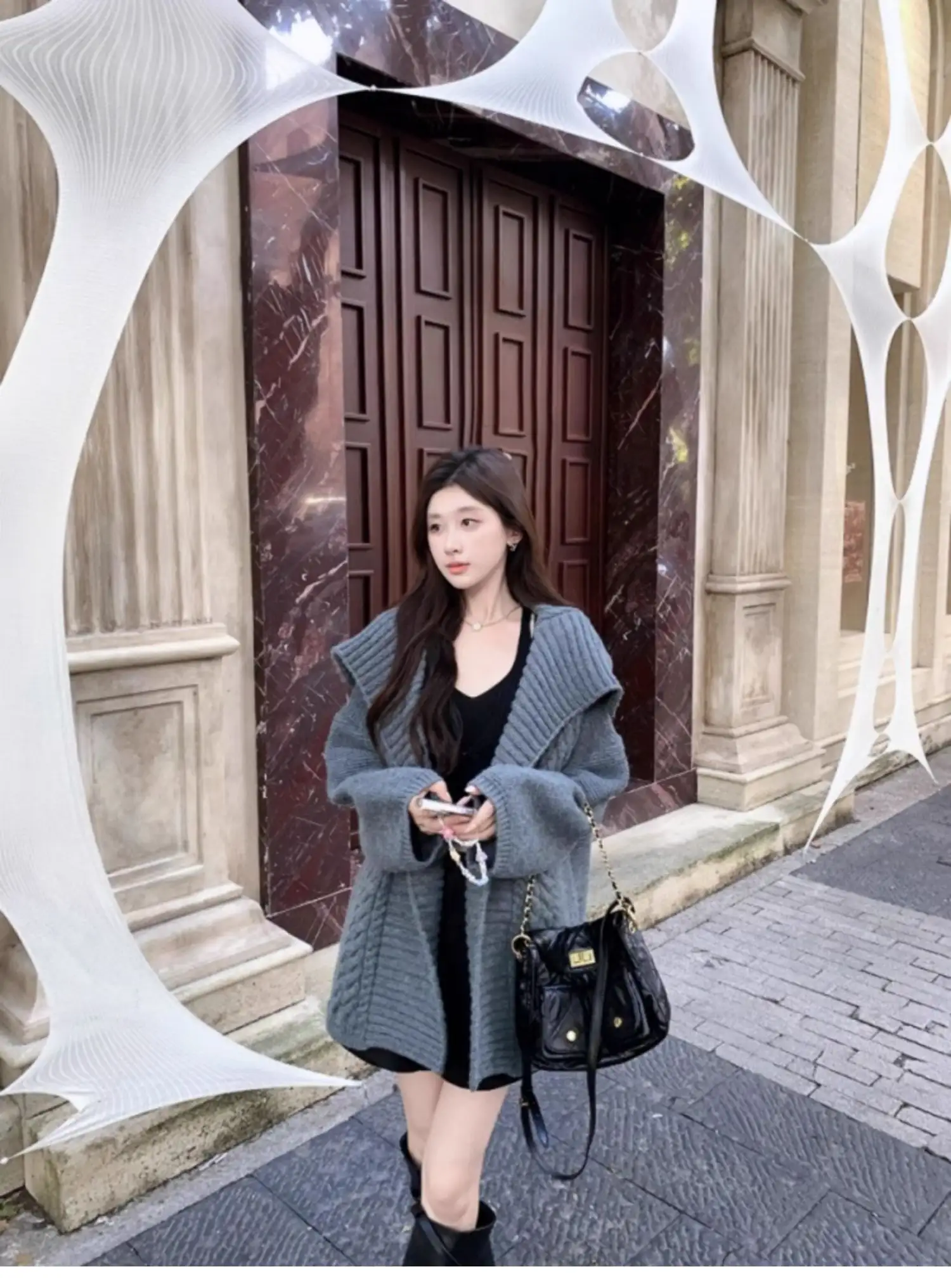 한국인기 폴드 칼라 꽈배기 니트 가디건 상세 이미지 17