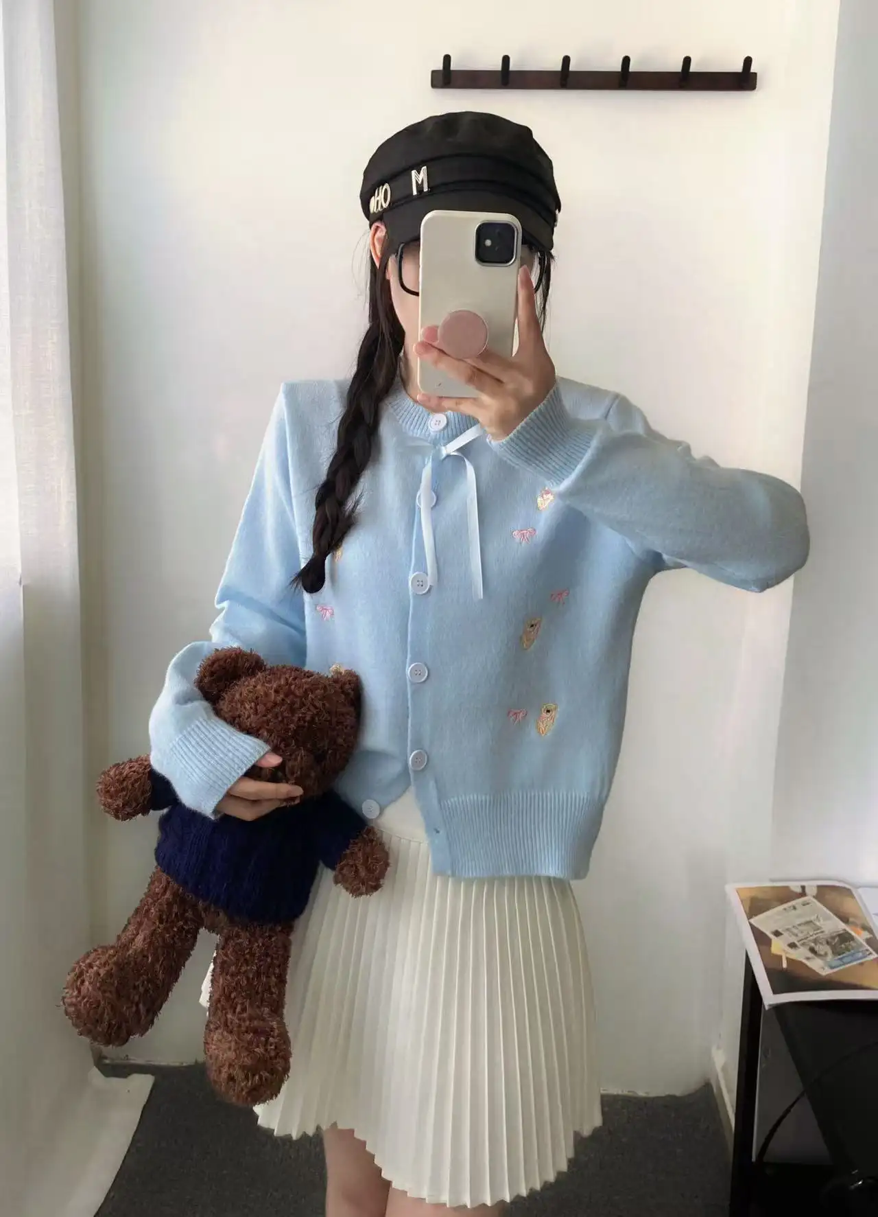 한국인기 리본 자수 러블리 울 가디건 상세 이미지 2