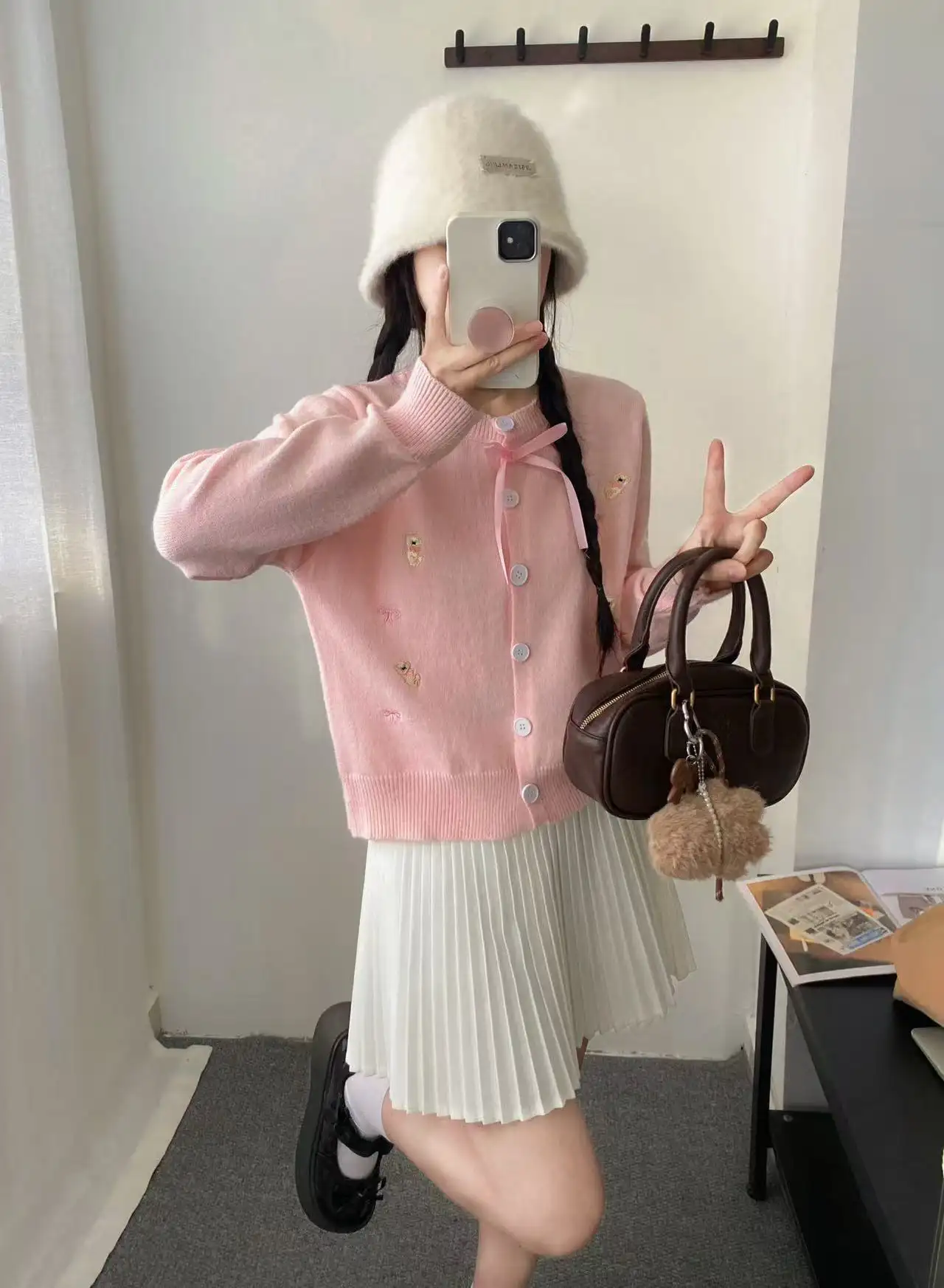 한국인기 리본 자수 러블리 울 가디건 상세 이미지 3