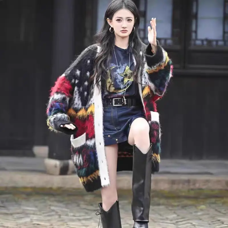 레트로 루즈핏 V넥 울 가디건 상세 이미지 4