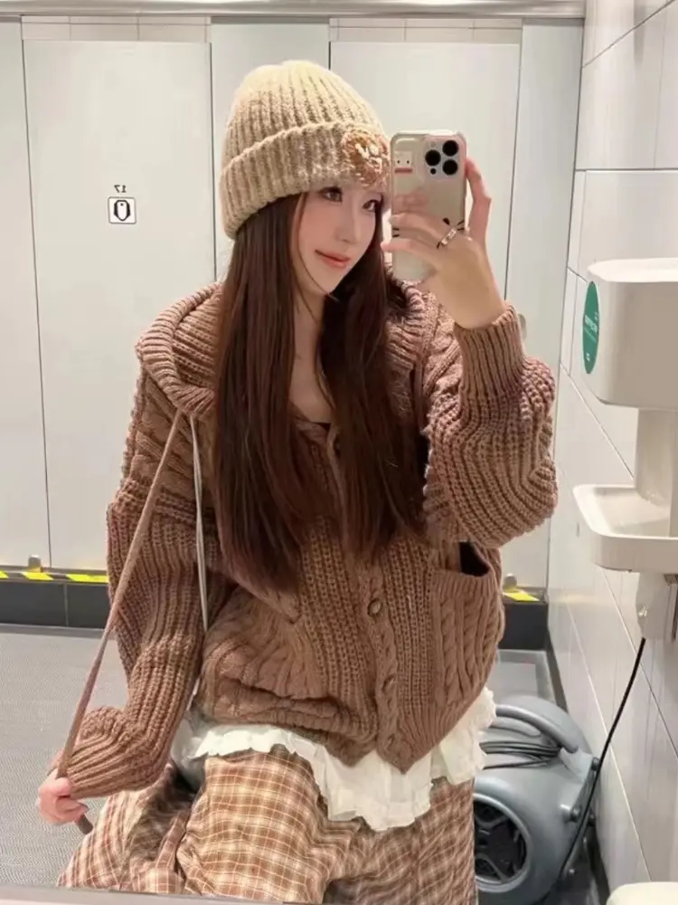 레트로 꽈배기 후드 가디건 상세 이미지 2