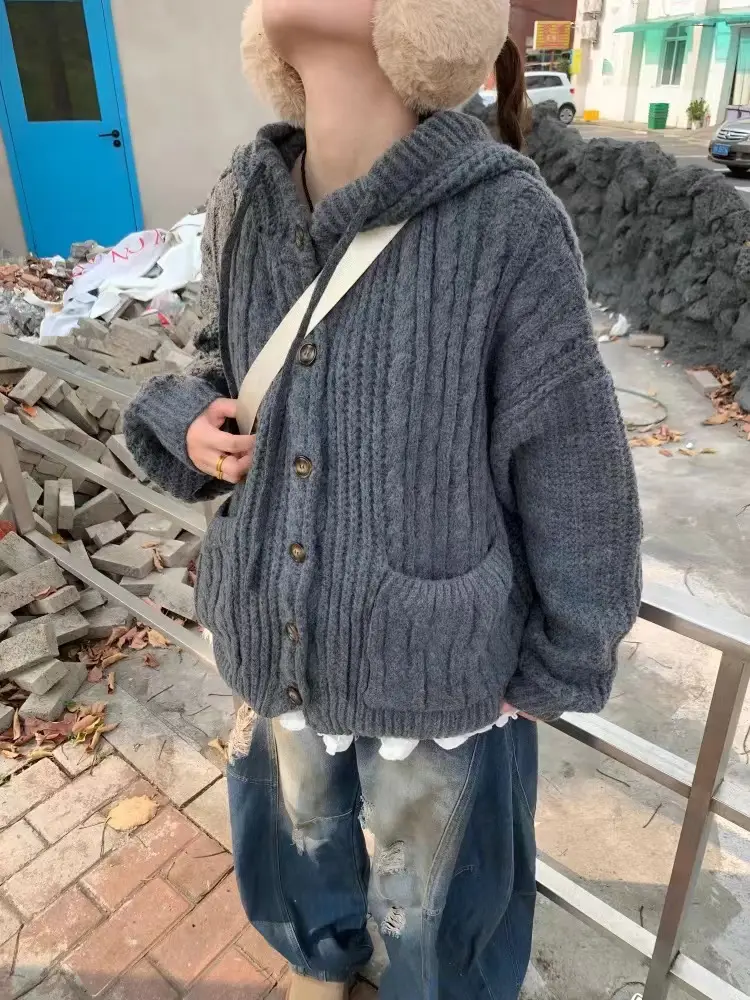 레트로 꽈배기 후드 가디건 상세 이미지 4