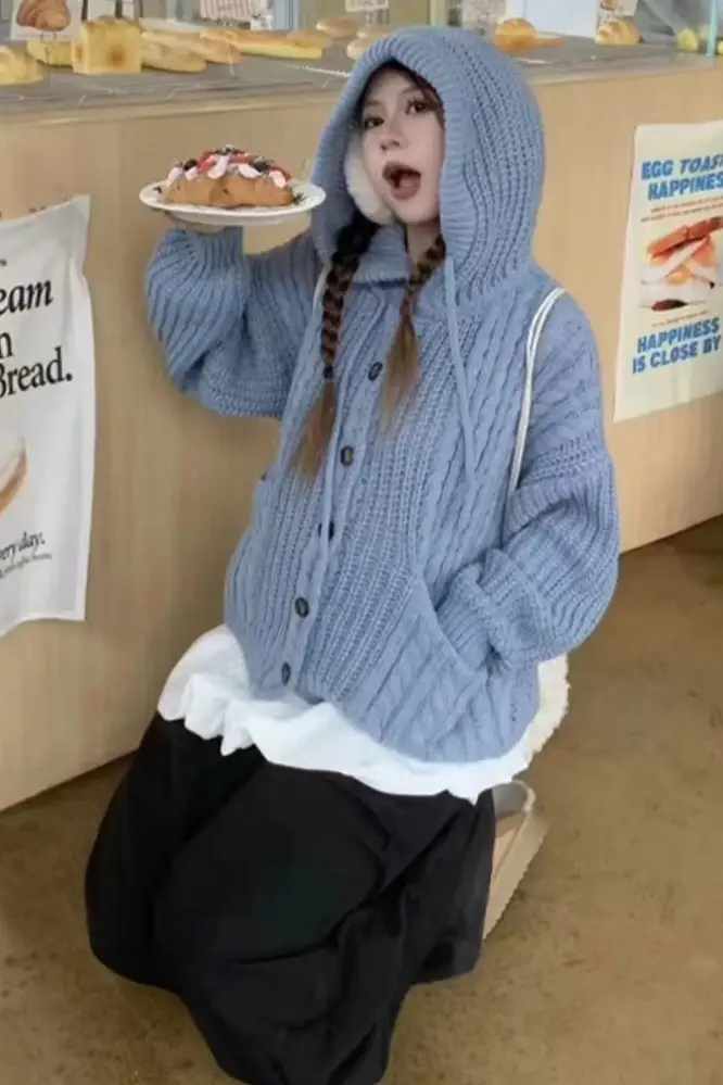 레트로 꽈배기 후드 가디건 상세 이미지 5