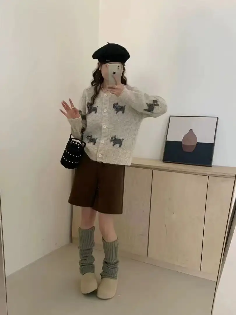 러블리 자카드 리본 강아지 니트 가디건 상세 이미지 6