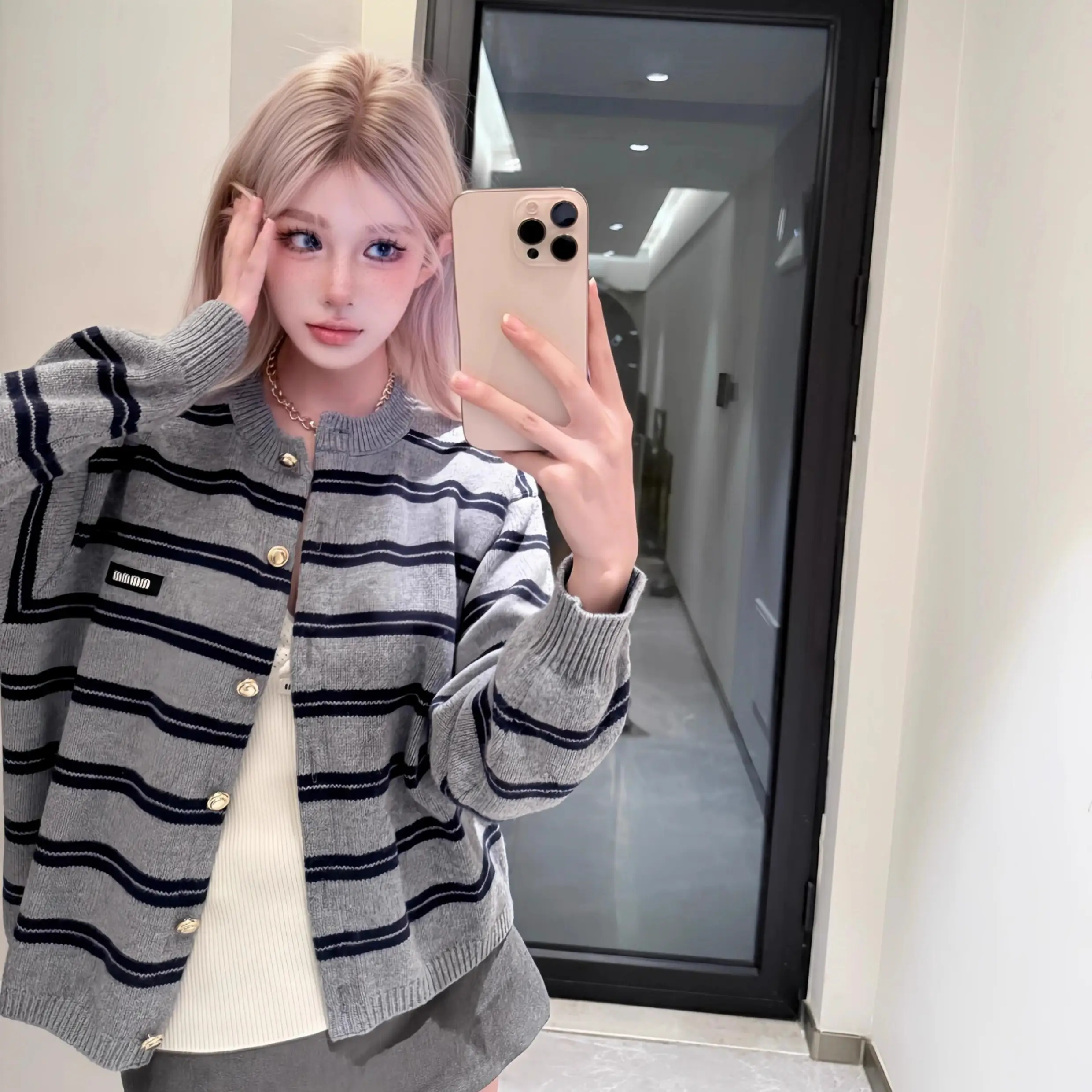한국인기 스트라이프 울 가디건 상세 이미지 1