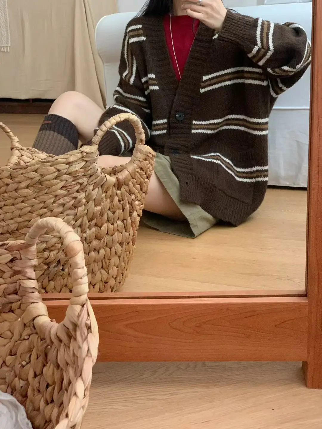프레피 스트라이프 울 가디건 상세 이미지 2