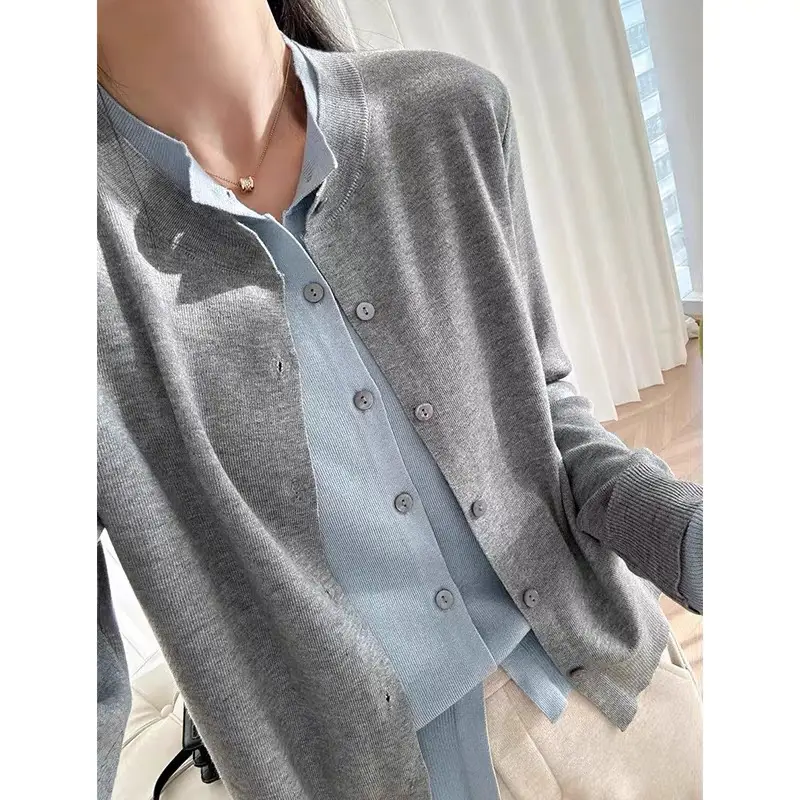 레이어드 울 배색 가디건 상세 이미지 5