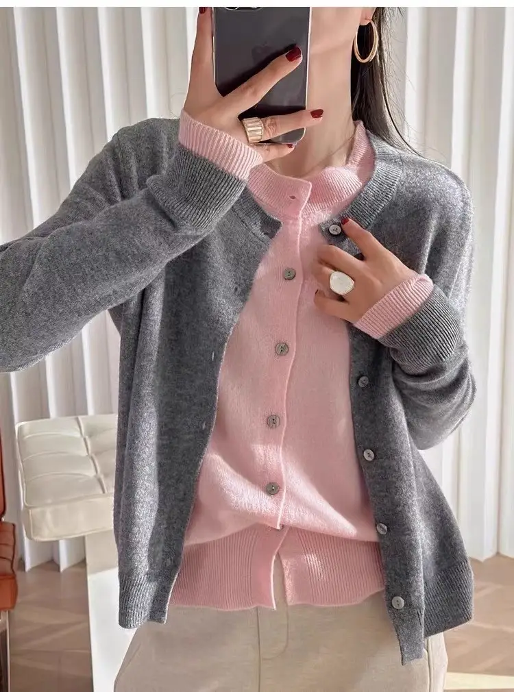 레이어드 울 배색 가디건 상세 이미지 6