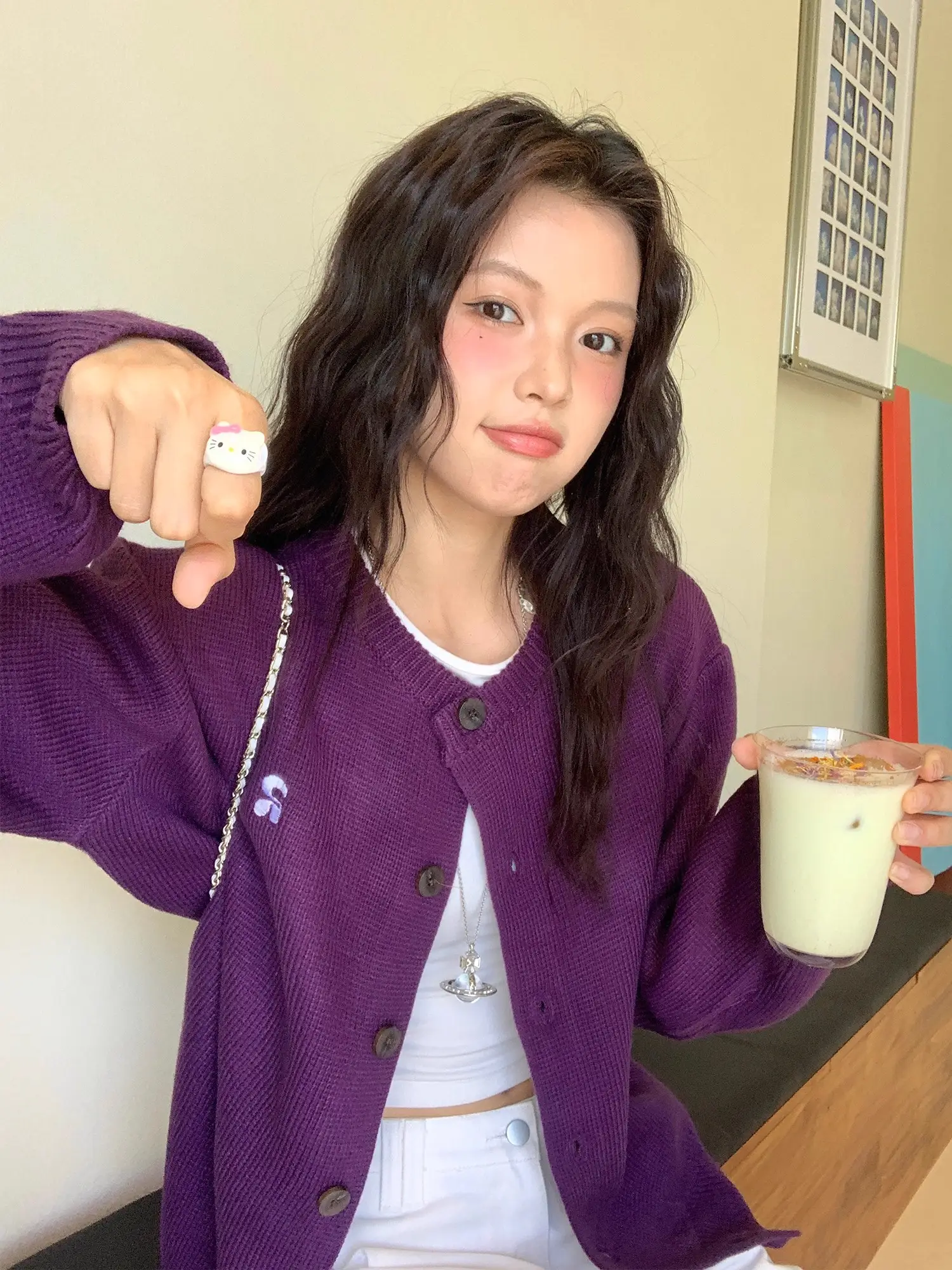 한국인기 루즈핏 퍼플 울 가디건 상세 이미지 2