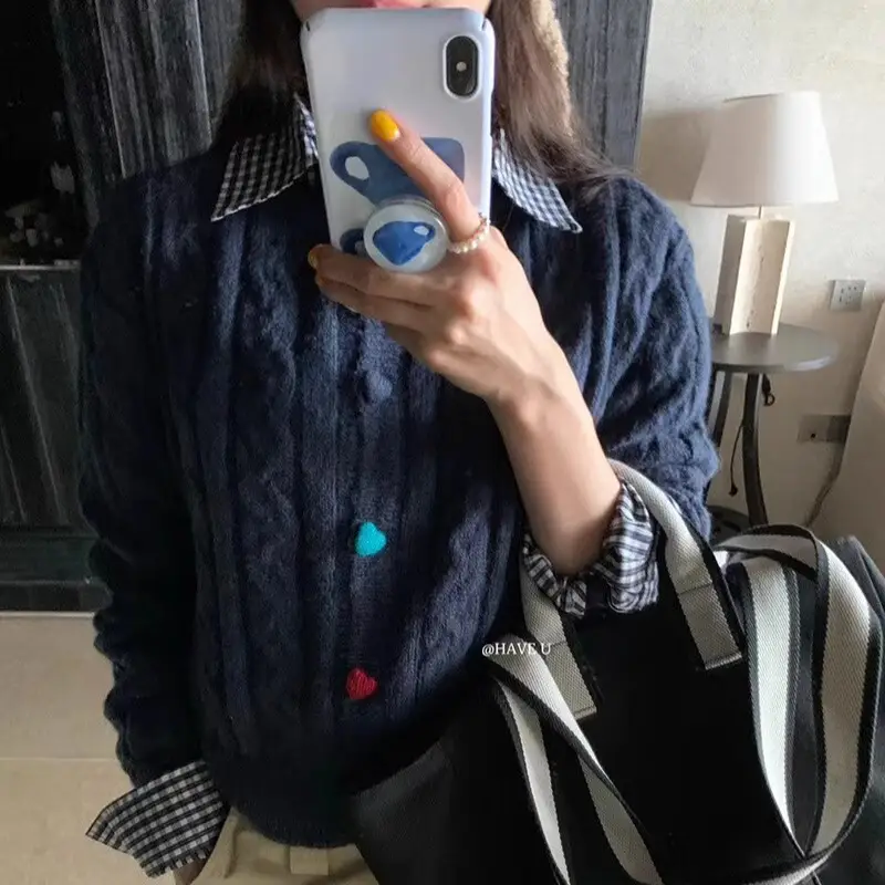 한국인기 하트 버튼 꽈배기 니트 가디건 상세 이미지 3