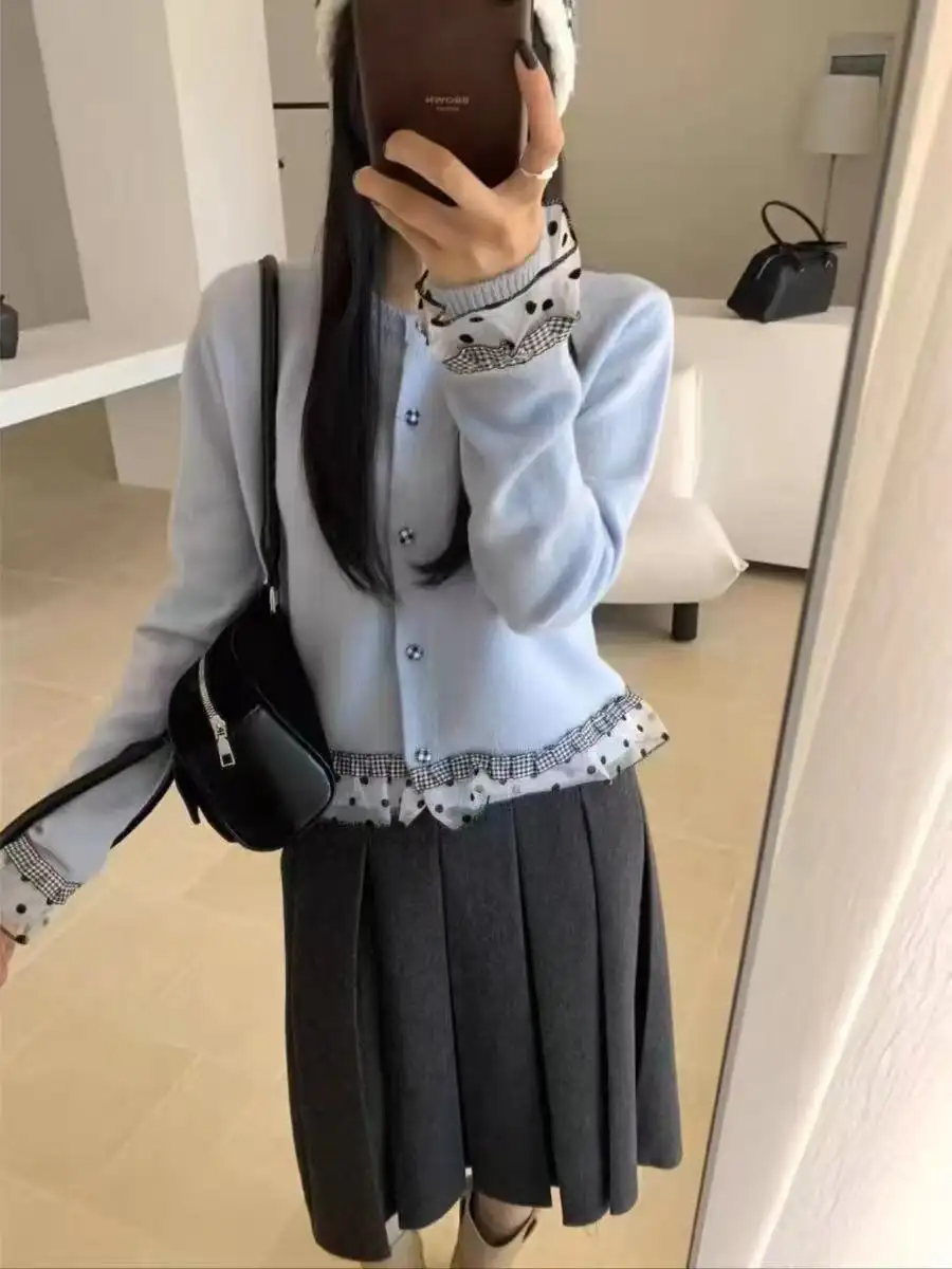 한국인기 러블리 레이스 배색 울 가디건 상세 이미지 2