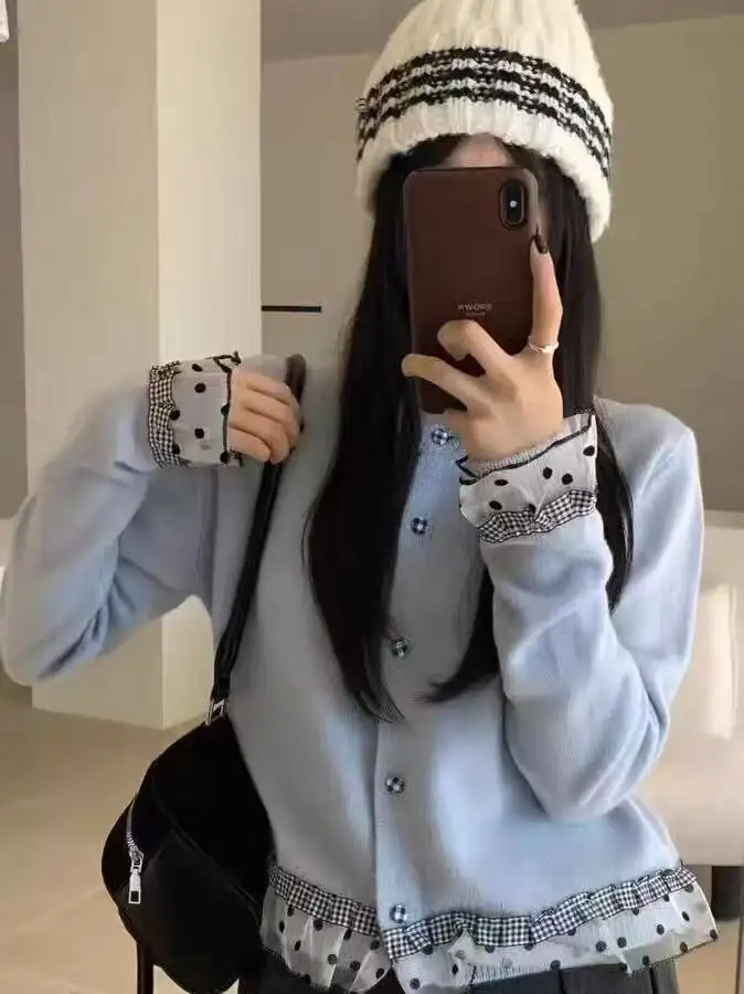 한국인기 러블리 레이스 배색 울 가디건 상세 이미지 5
