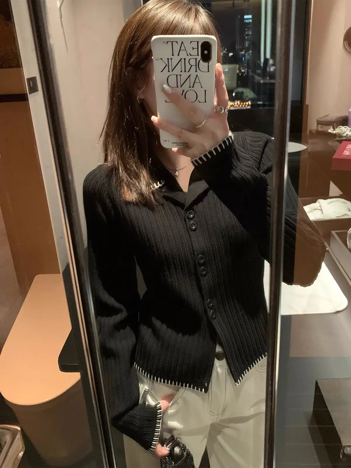 한국인기 폴로넥 배색 가디건 니트 상세 이미지 5