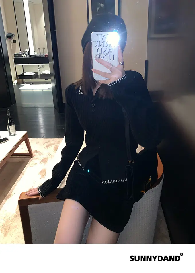 한국인기 폴로넥 배색 가디건 니트 상세 이미지 6