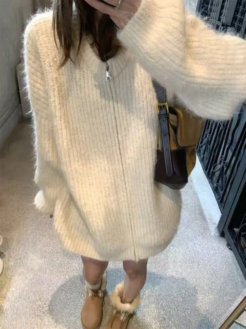 루즈핏 울 라운드넥 지퍼 가디건 상세 이미지 1
