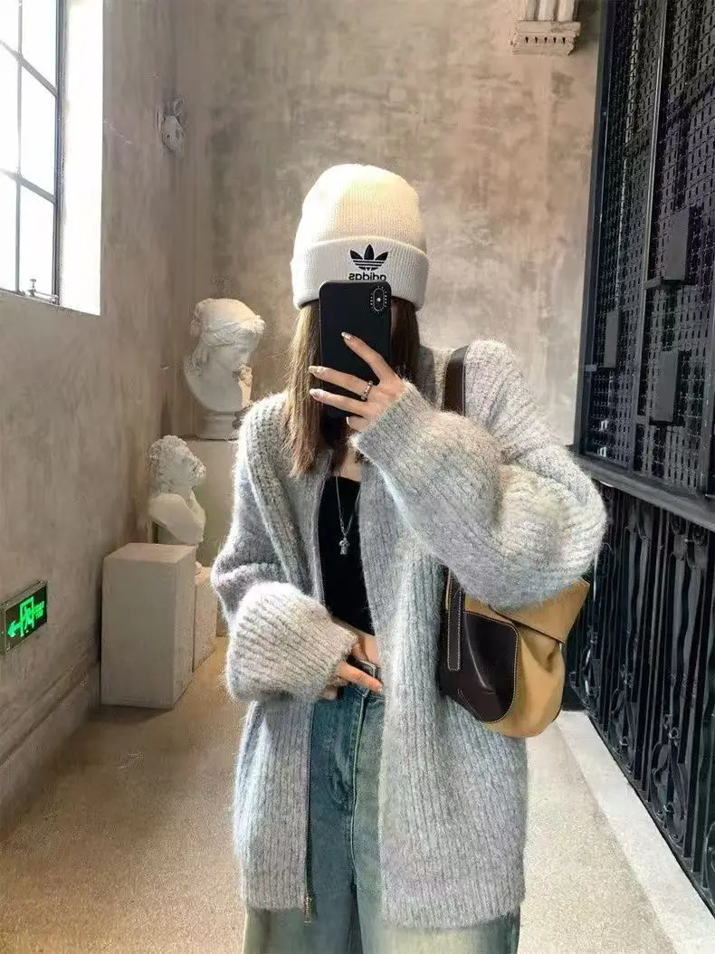 루즈핏 울 라운드넥 지퍼 가디건 상세 이미지 2