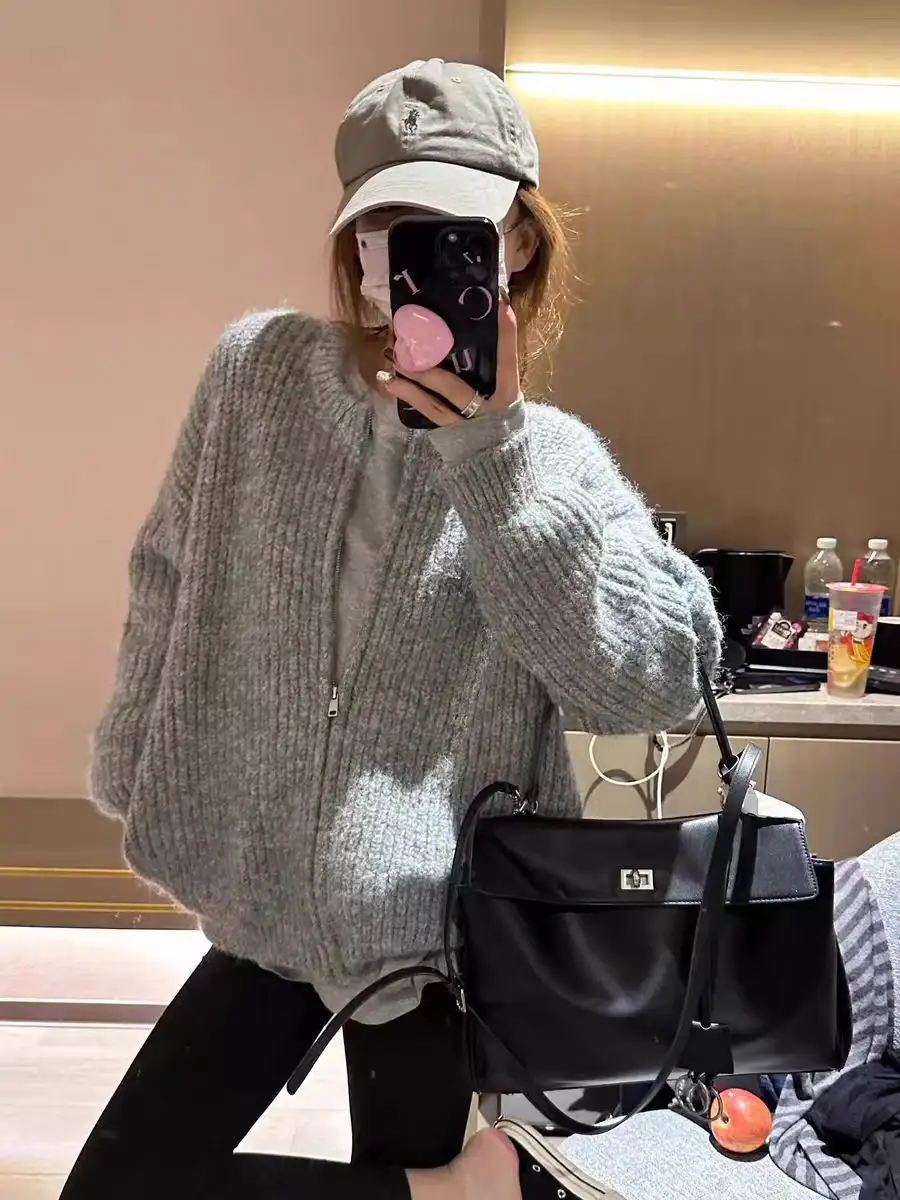 루즈핏 울 라운드넥 지퍼 가디건 상세 이미지 5