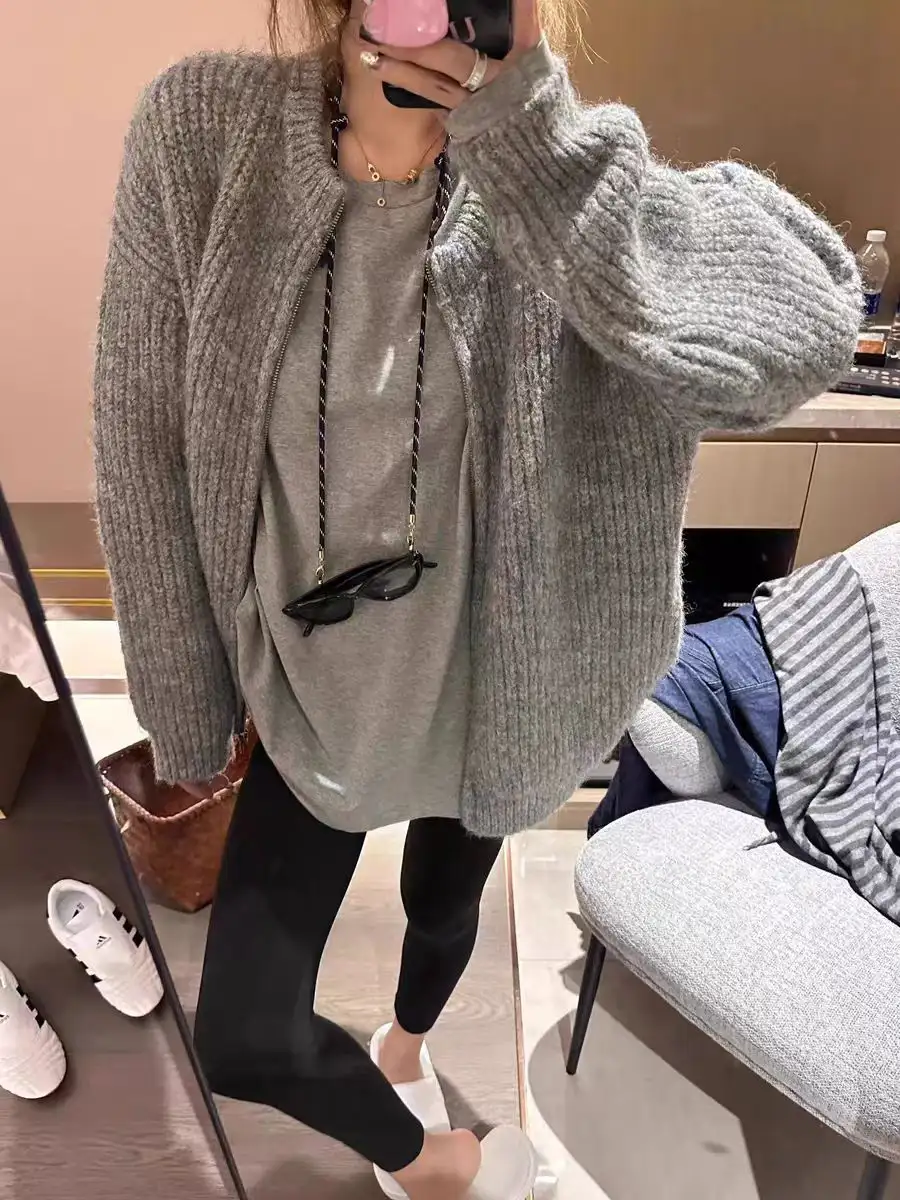 루즈핏 울 라운드넥 지퍼 가디건 상세 이미지 6