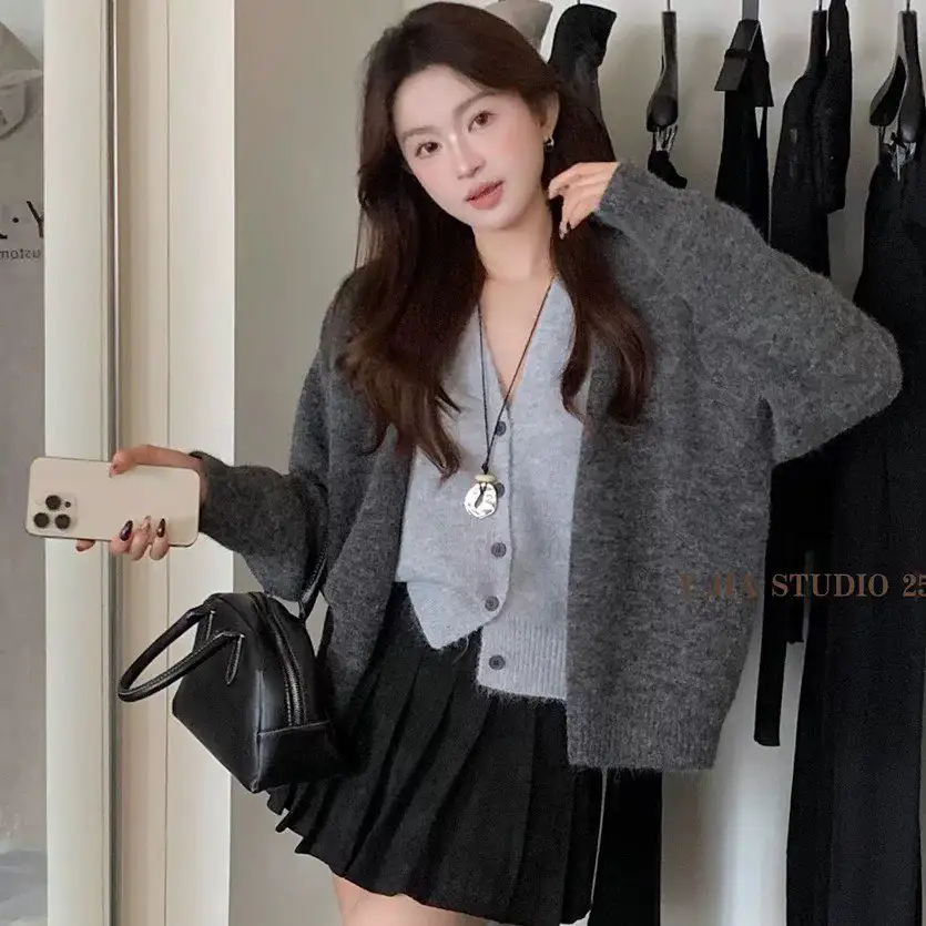 레트로 레이어드 V넥 울 가디건 상세 이미지 2