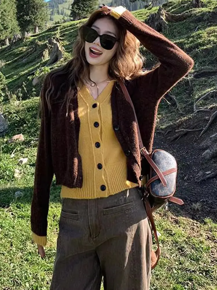 레이어드 컬러 배색 울 가디건 상세 이미지 1
