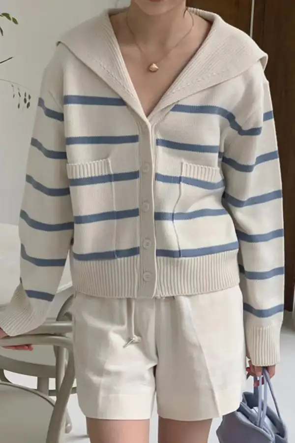 한국인기 세일러 칼라 스트라이프 울 가디건 상세 이미지 6
