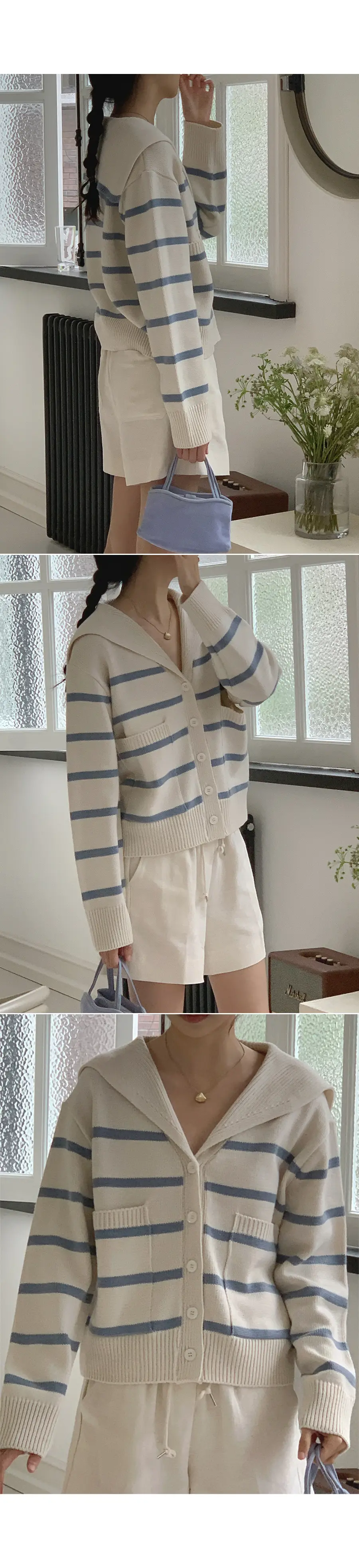 한국인기 세일러 칼라 스트라이프 울 가디건 상세 이미지 7