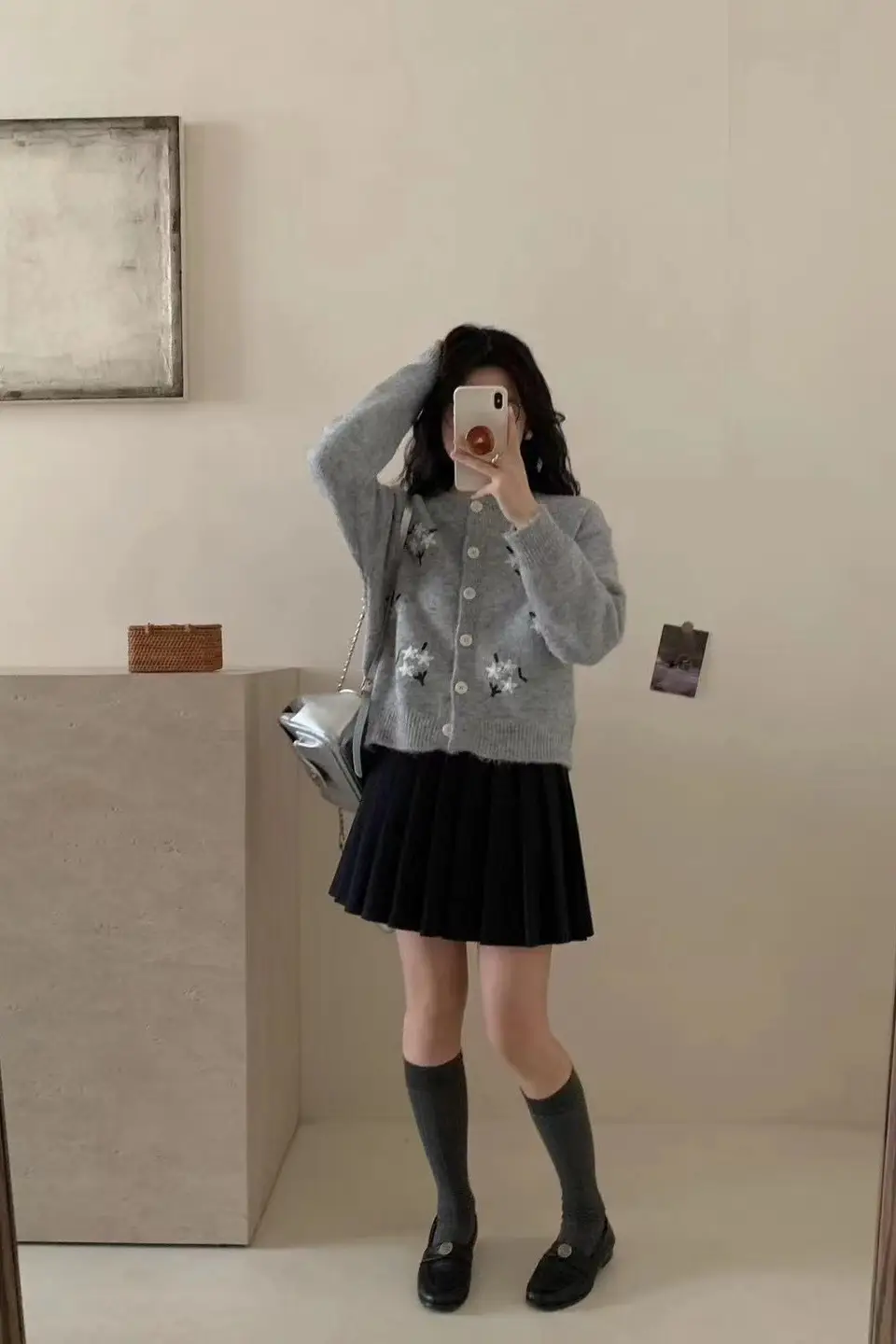 한국인기 레트로 플라워 자수 울 가디건 상세 이미지 7