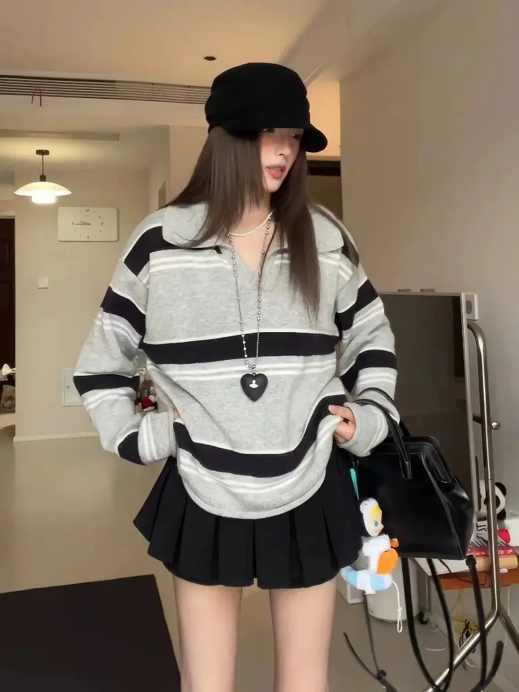 폴로 칼라 스트라이프 울 니트 상세 이미지 3