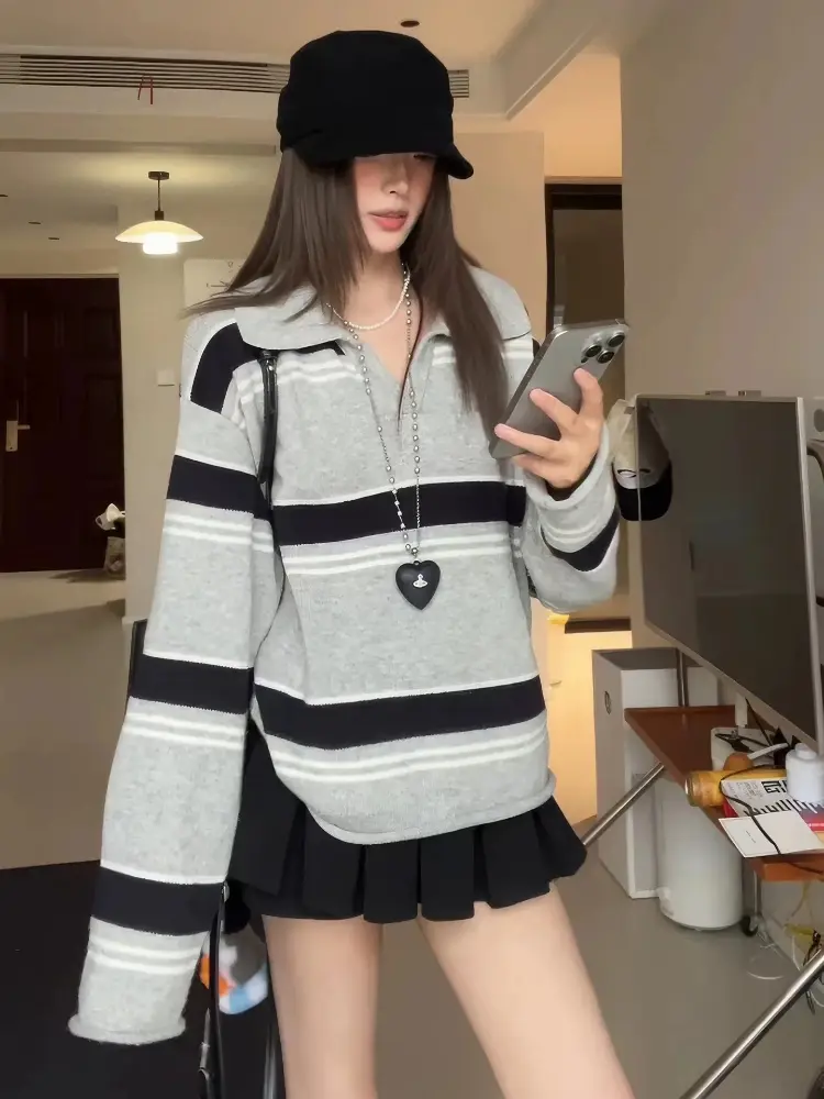 폴로 칼라 스트라이프 울 니트 상세 이미지 4