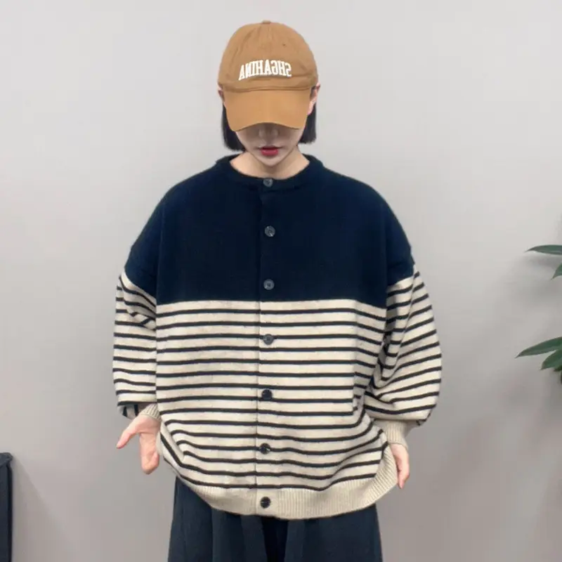 한국인기 배색 스트라이프 가디건 니트 상세 이미지 5