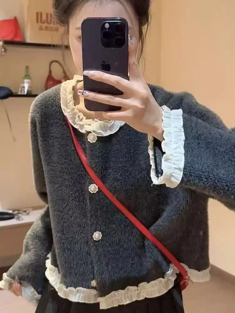 샤넬풍 그레이 러플 니트 카디건 상세 이미지 1