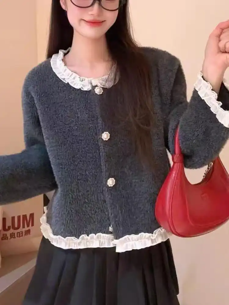 샤넬풍 그레이 러플 니트 카디건 상세 이미지 2