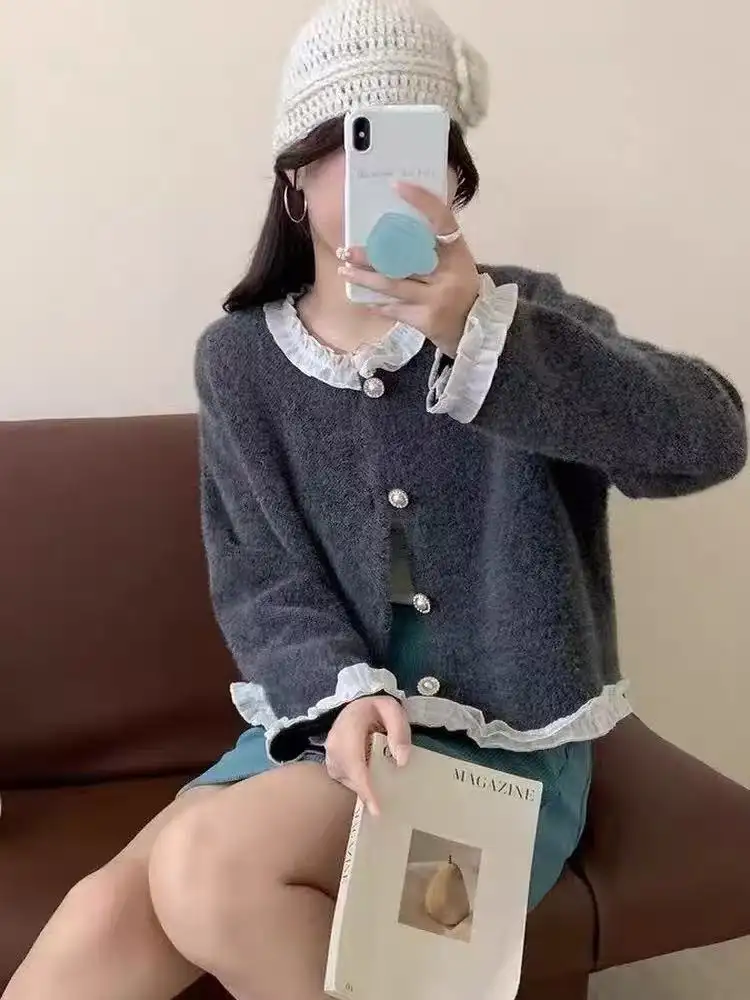 샤넬풍 그레이 러플 니트 카디건 상세 이미지 3