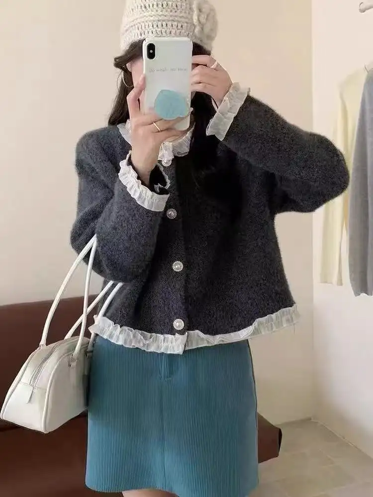 샤넬풍 그레이 러플 니트 카디건 상세 이미지 4