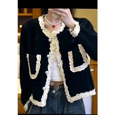 批发秋冬复古法式千金小姐拼接<b class='q'>蕾丝</b>小香风时尚甜美外套女