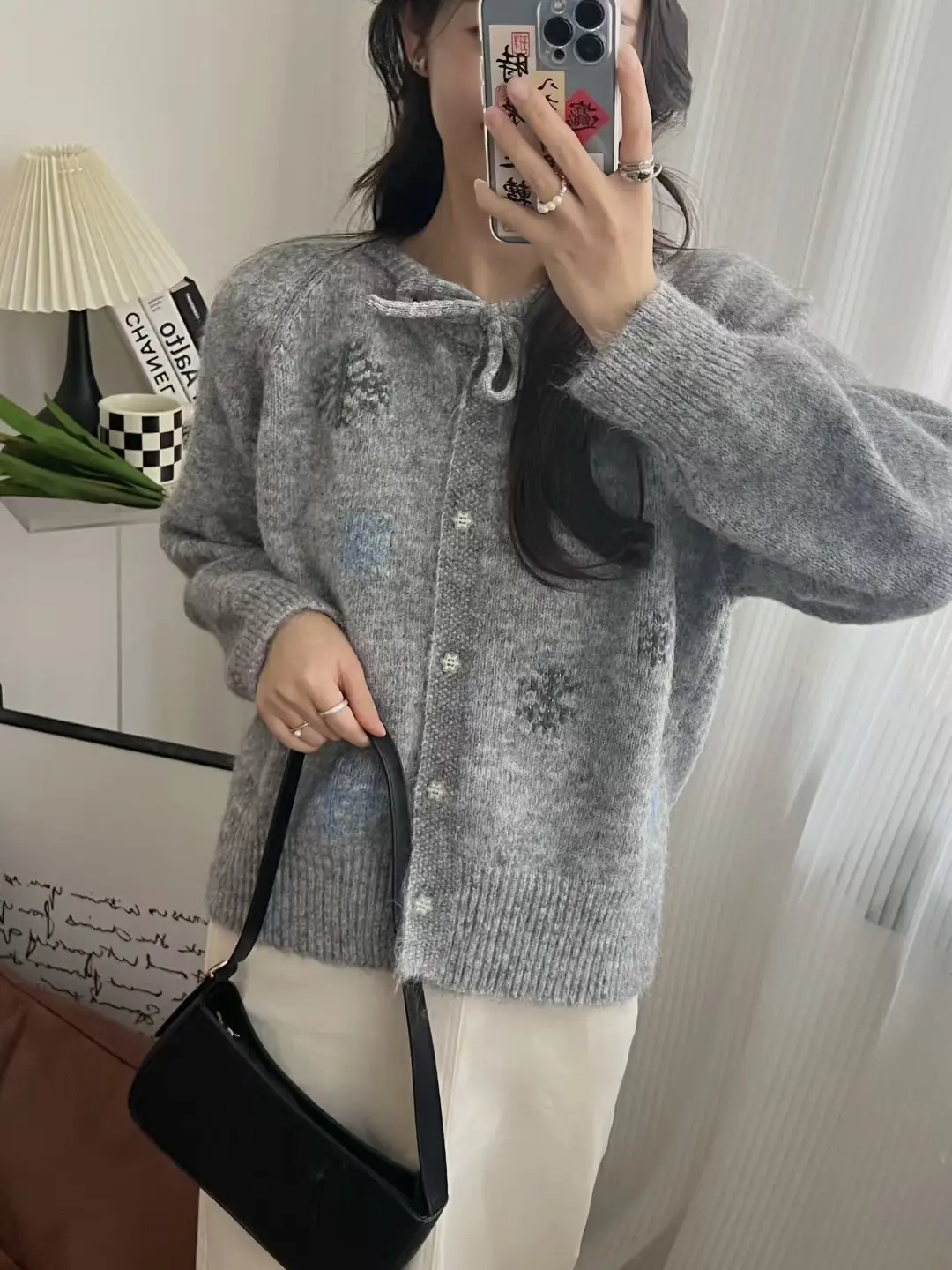 수제 눈꽃 자수 울 가디건 상세 이미지 2