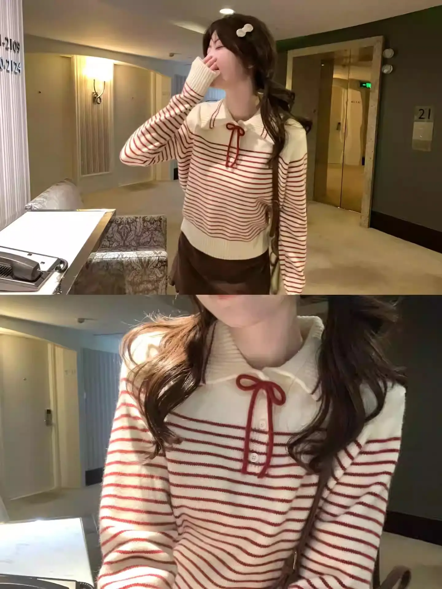 폴드 칼라 스트라이프 니트 상세 이미지 3