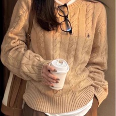 批发休闲宽松套头针织衫上衣复古灰色圆领麻花<b class='q'>毛衣</b>女秋冬