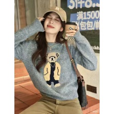 批发小熊图案羊绒针织衫女欧洲站秋冬欧货加厚<b class='q'>毛衣</b>软糯羊绒衫