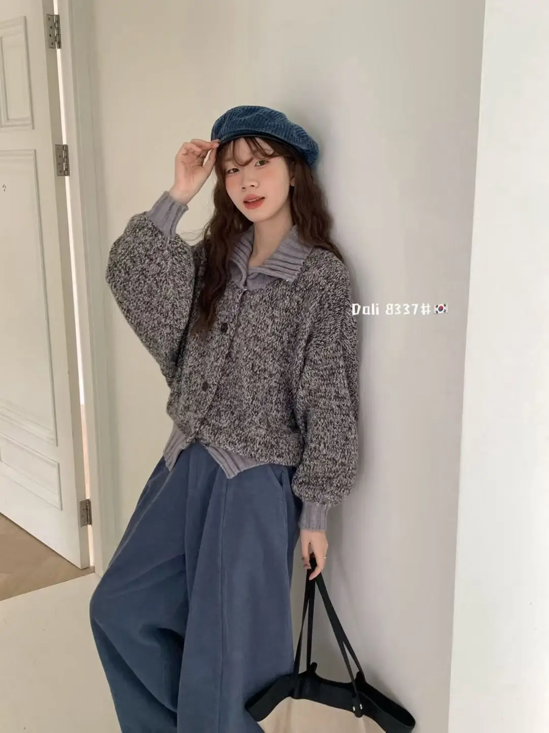 아메리칸 빈티지 폴드 칼라 울 니트 카디건 상세 이미지 8