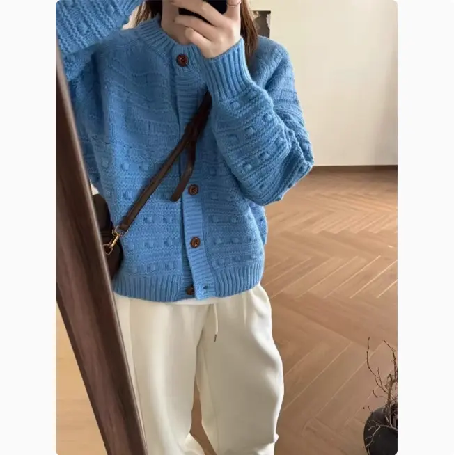 크로셰 디테일 울 라운드넥 카디건 상세 이미지 1