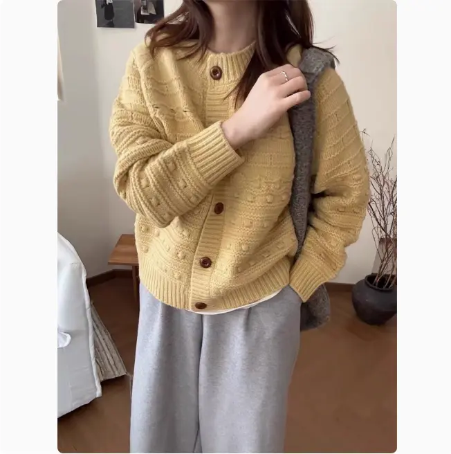 크로셰 디테일 울 라운드넥 카디건 상세 이미지 2