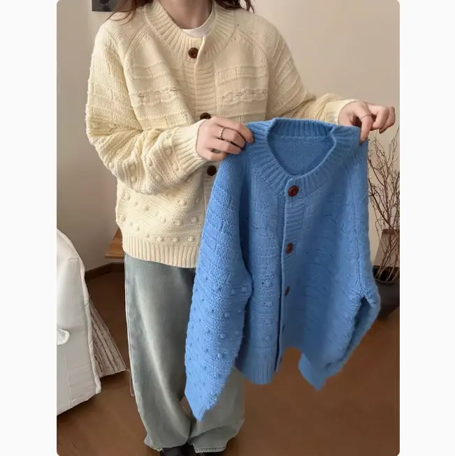 크로셰 디테일 울 라운드넥 카디건 상세 이미지 3
