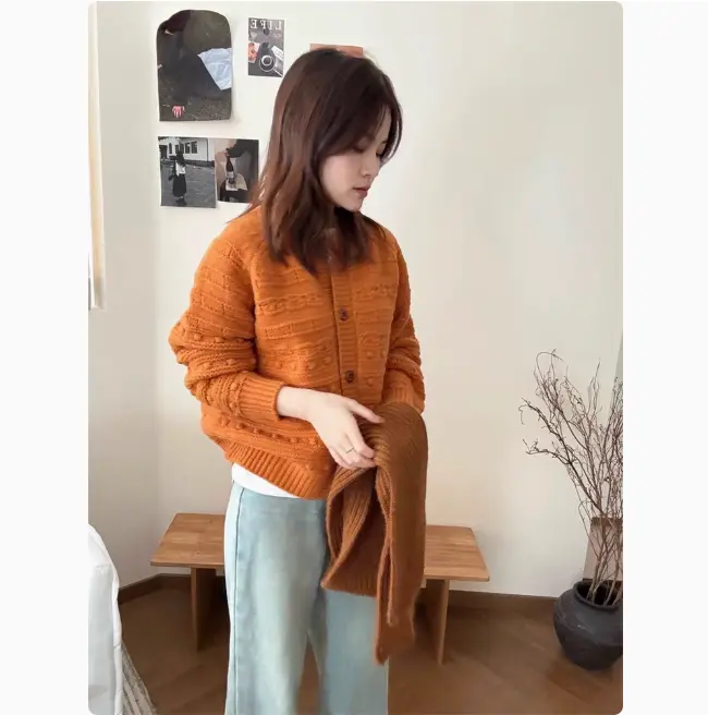 크로셰 디테일 울 라운드넥 카디건 상세 이미지 4