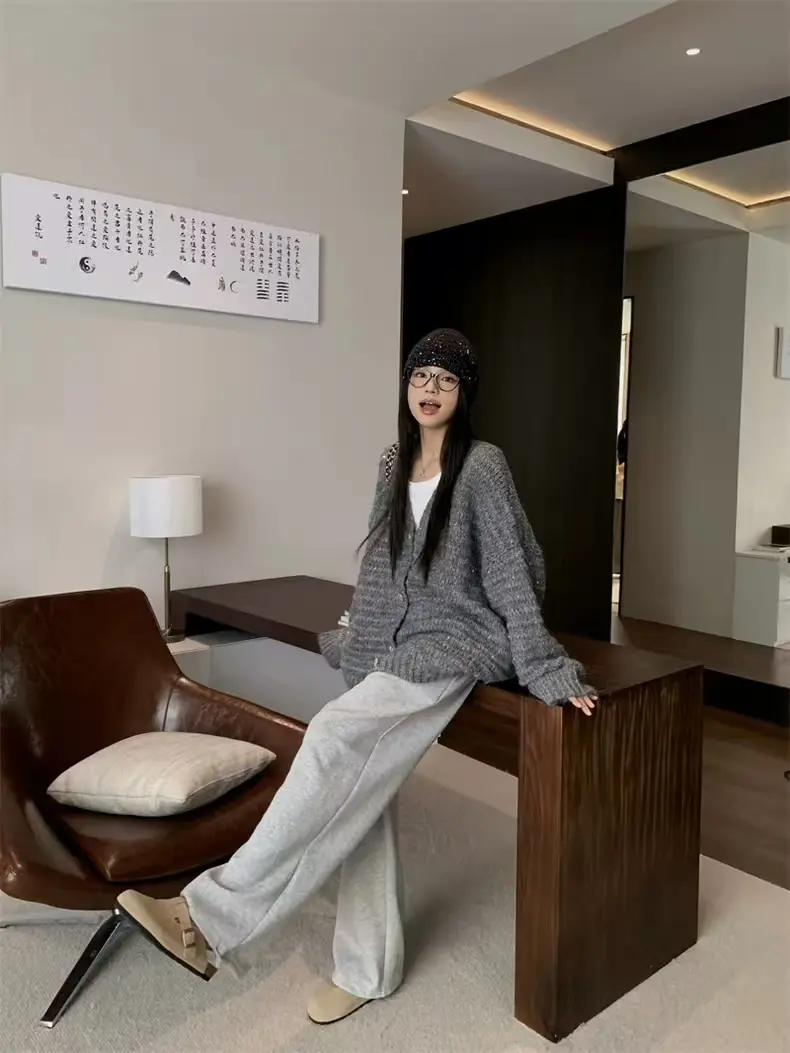 레트로 블랙 스팽글 울 가디건 상세 이미지 4