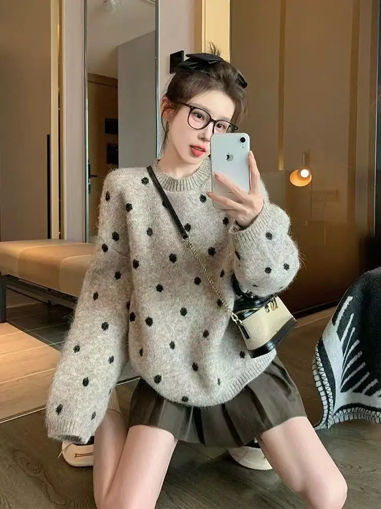 폴카 도트 라운드넥 울 니트 상세 이미지 1
