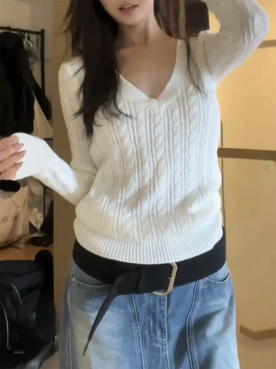 V넥 케이블 니트 상세 이미지 2
